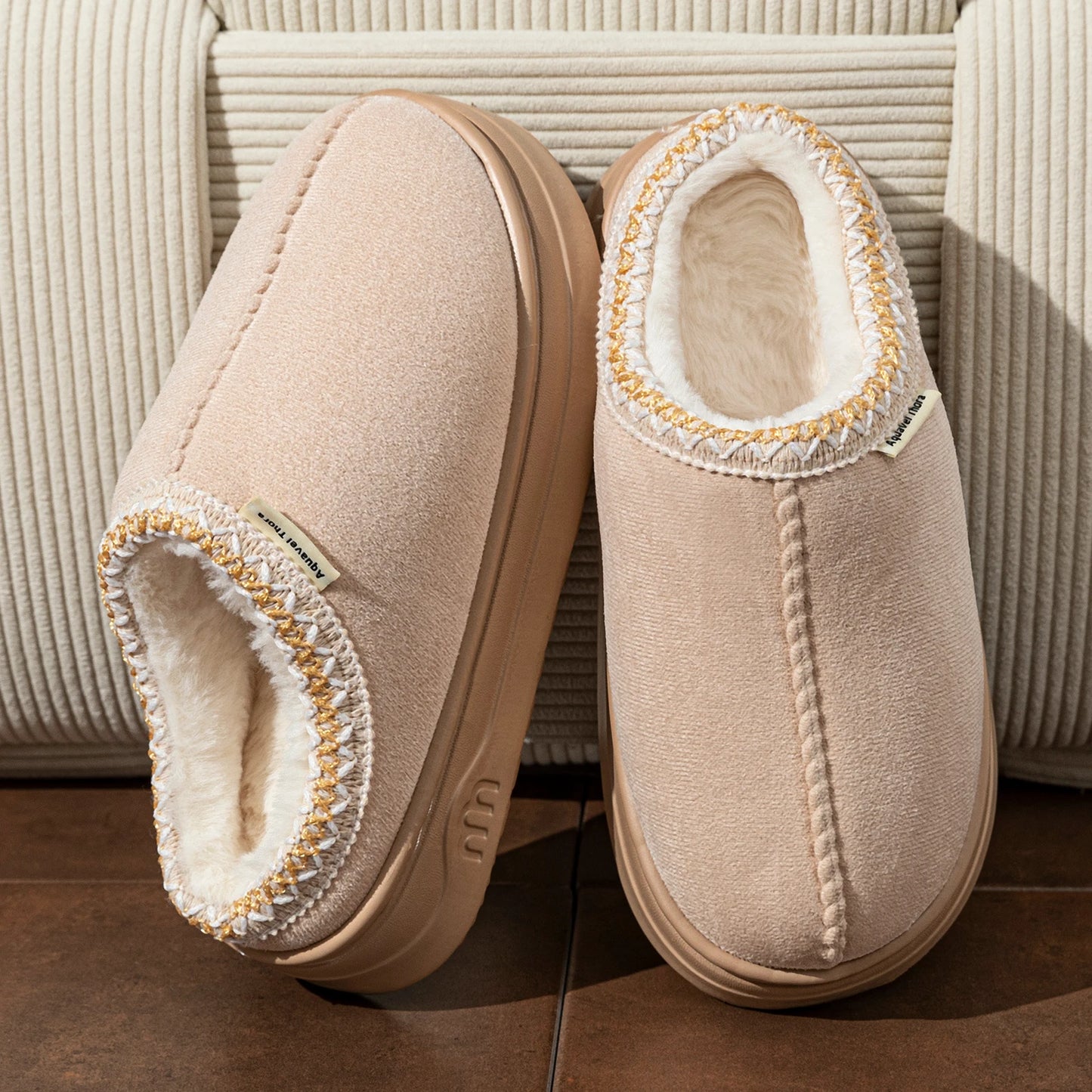 Fuzzy Fur Slipper Boots Women Men Winter Warm Anti-Slip