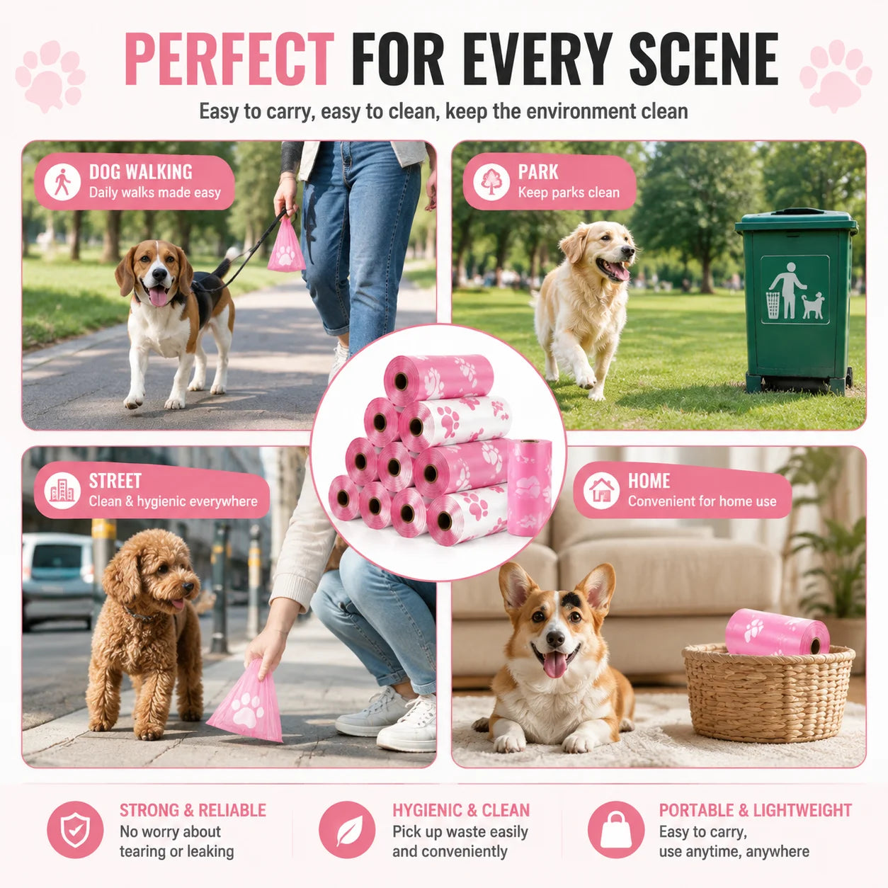 Dog Poop Bags – Thick Leakproof Pet Waste Bags, 3/6/10 Rolls