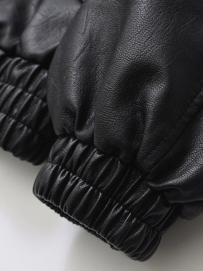 Women's Oversized Faux Leather Zip Jacket – Retro Streetwear Coat