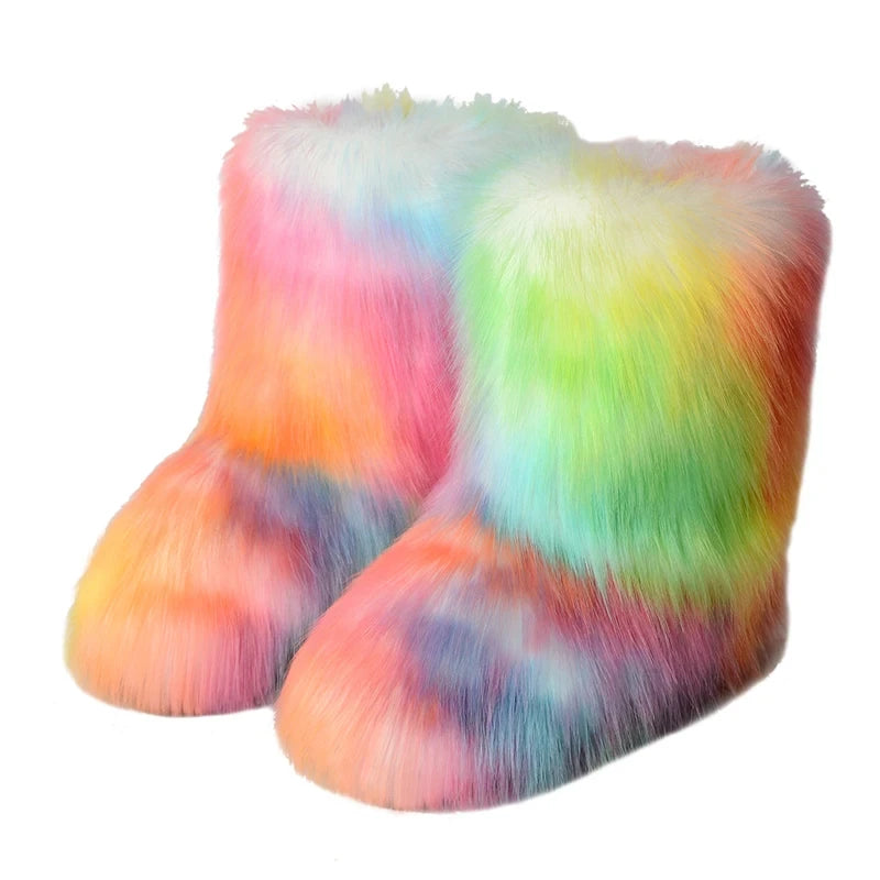 Women's Faux Fur Snow Boots – Fluffy Plush Warm Winter Footwear
