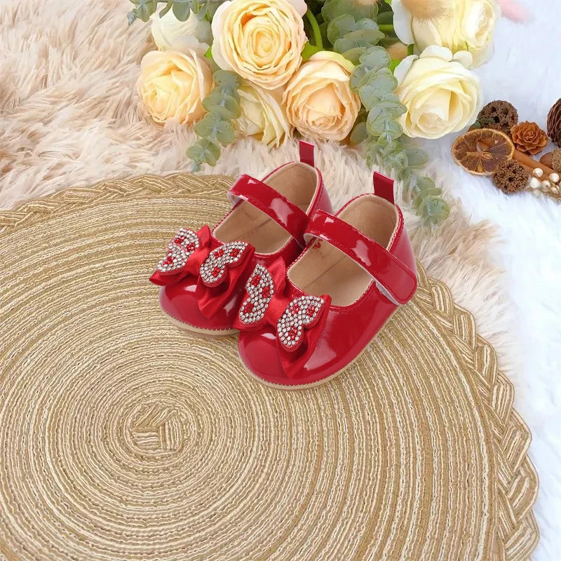 Baby Girl Mary Jane Shoes – Rhinestone Bowknot, 0–18 Months
