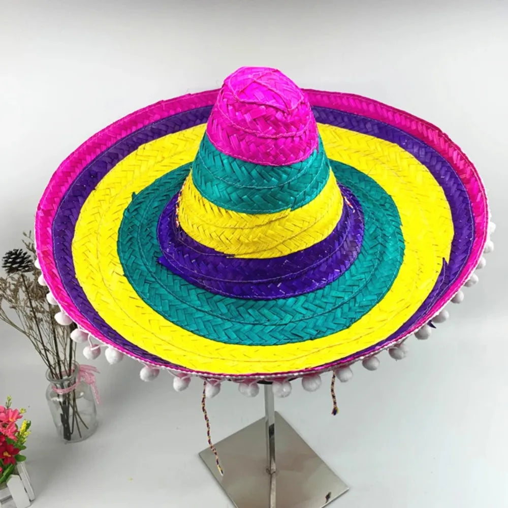 Colorful Mexican Sombrero – Wide Brim Straw Party Hat for Men & Women