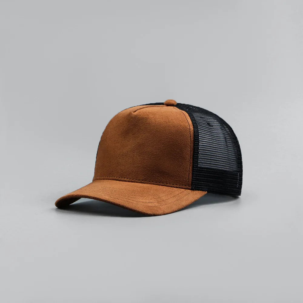 Suede Mesh Trucker Cap – Five-Panel Baseball Hat for Men & Women