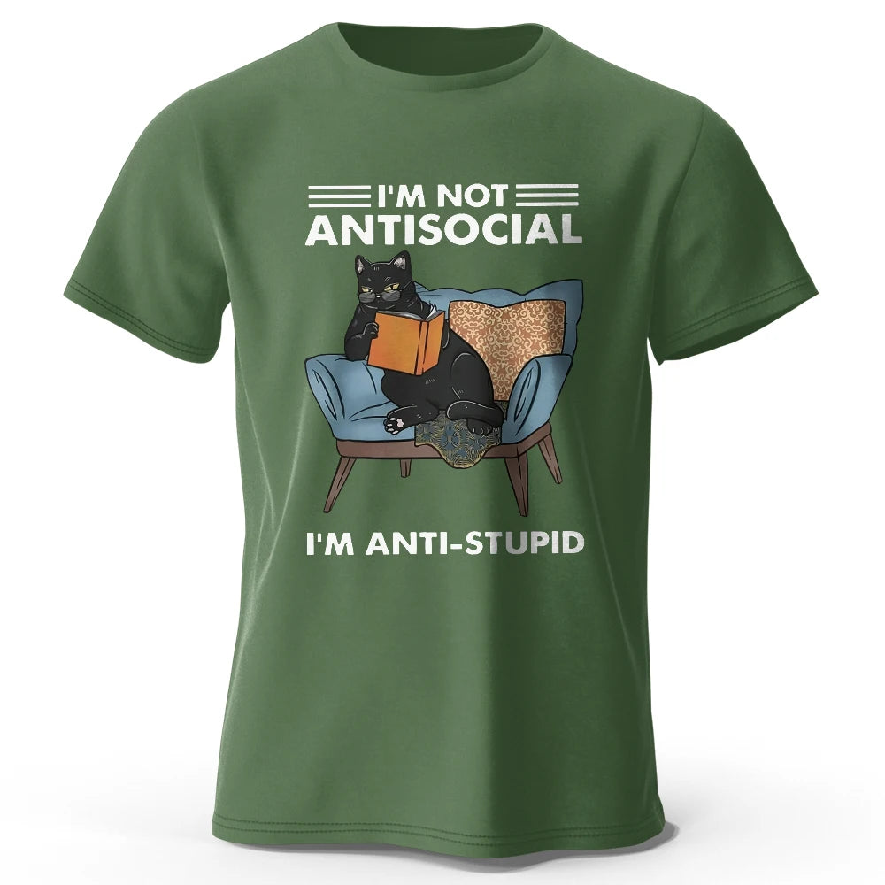 I Am Not Anti Social Funny Cat Graphic T Shirt Oversized Cotton Tee