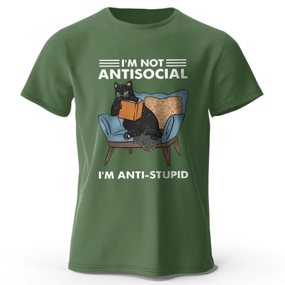 I Am Not Anti Social Funny Cat Graphic T Shirt Oversized Cotton Tee