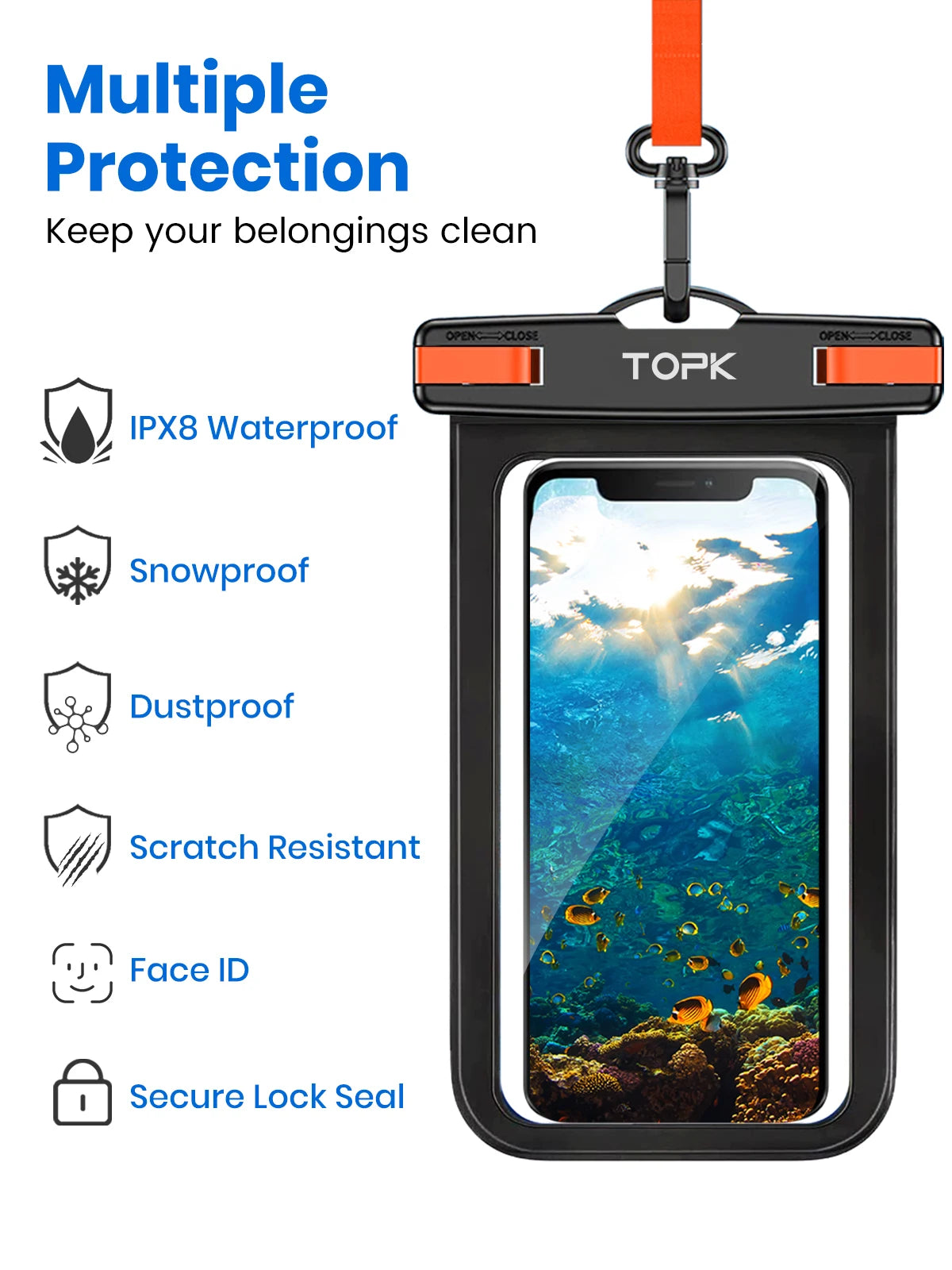 Universal Ipx8 Waterproof Phone Case Dry Bag Lanyard Iphone Samsung Up 7 0 Inch - Waterproof