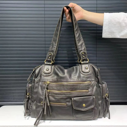 Vintage Washed Leather Shoulder Bag – Y2K Motorcycle Crossbody
