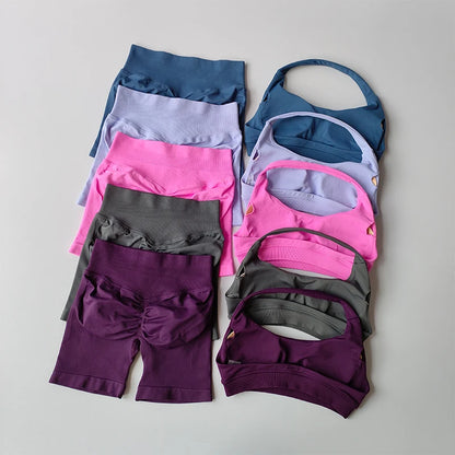 Women's Halter Neck Sports Bra & Scrunch Butt Shorts Set – 2-Piece Activewear
