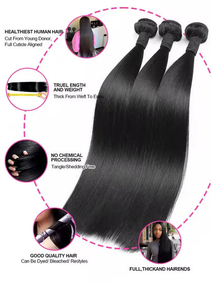 Brazilian Long Straight Hair 26 28 30 Inch 15a Human Bundles Bone Unprocessed Virgin 1