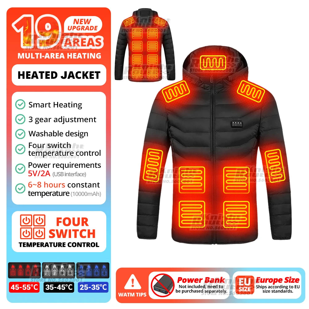 USB Electric Heated Jacket – 21 Heating Zones, 3-Gear Temperature Control