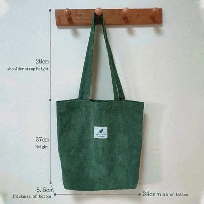 Corduroy Tote Bag for Women – Soft Reusable Shoulder Shopper Bag