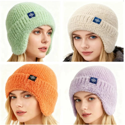 Women's Earflap Beanie – Faux Fur Knit Winter Hat