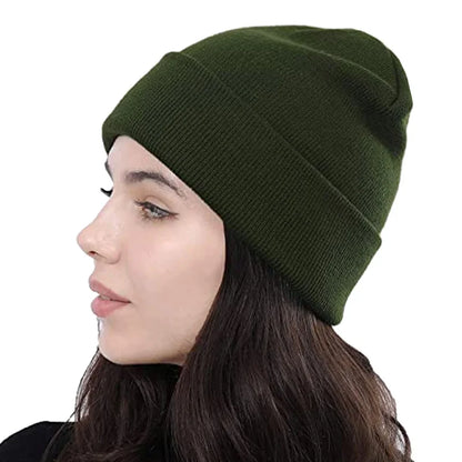 Solid Knit Beanie – Unisex Cuffed Winter Skull Cap
