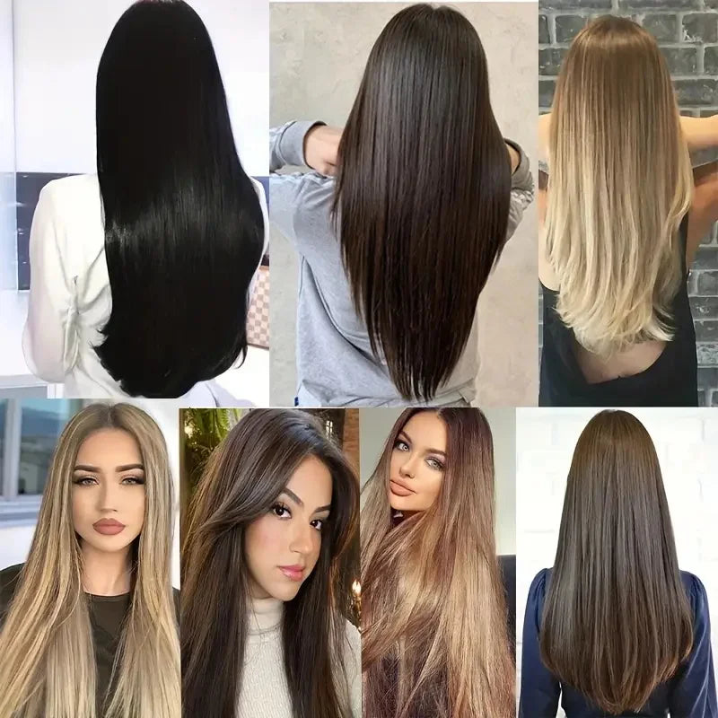 Clip-In Hair Extensions 6-Piece Set Long Straight Synthetic Seamless