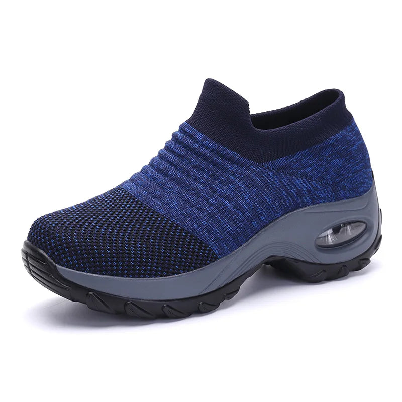 Women's Slip-On Platform Sneakers – Breathable Knit Walking Shoes