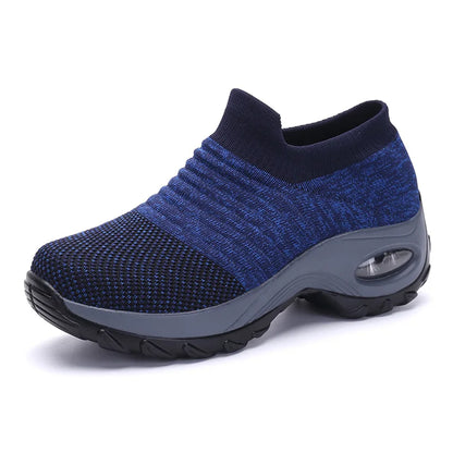 Women's Slip-On Platform Sneakers – Breathable Knit Walking Shoes