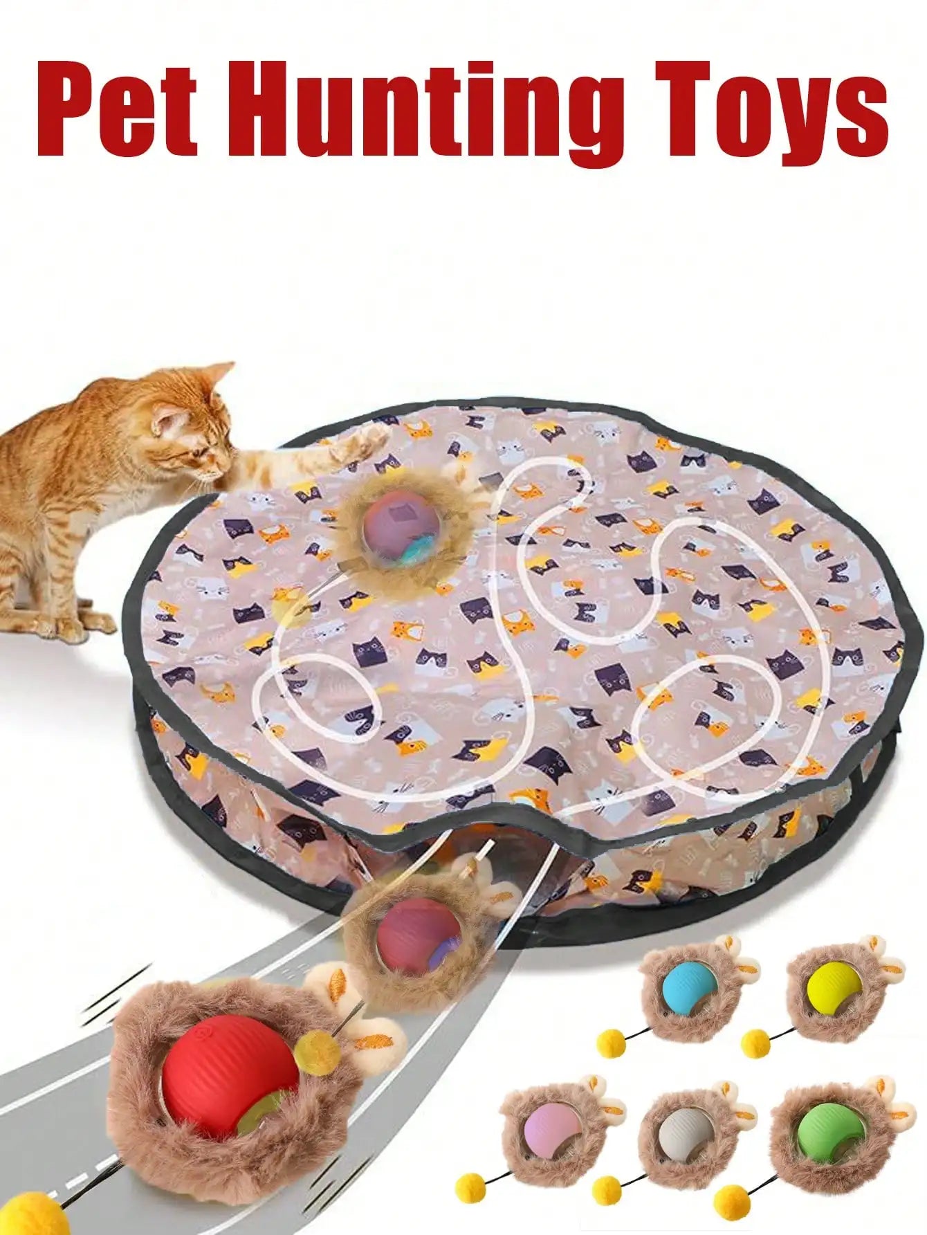 Cat Hunting Toy Set – Interactive Tunnel Mat with Balls