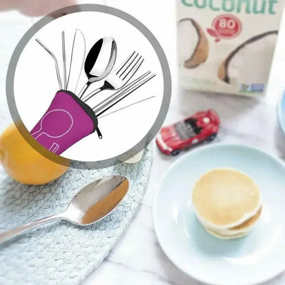Portable Travel Cutlery Set with Zipper Case