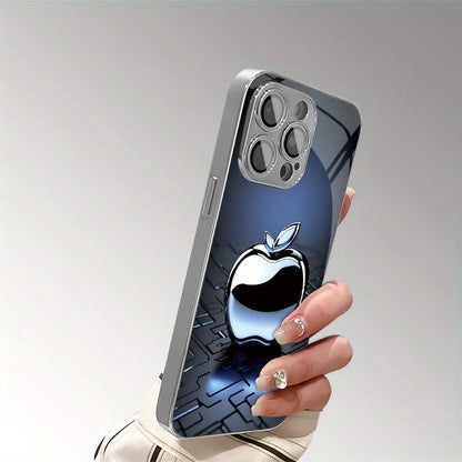 Metal Technology Apple Pattern Tempered Glass Electroplated Case Iphone 17 16 Pro Max 15 14 Plus 13
