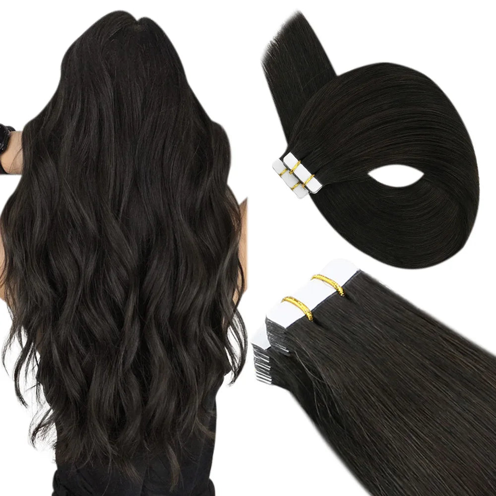 Ugeat Tape Hair Extensions Human Real Natural Brazilian Remy Straight Seamless Skin Weft Women
