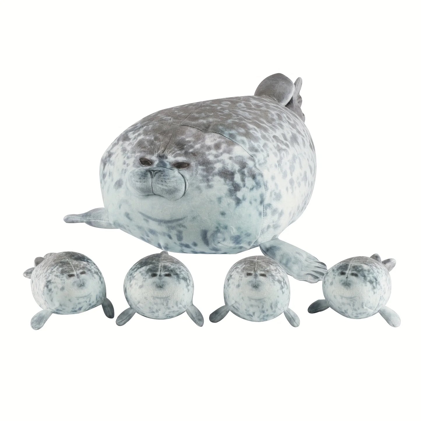 Chubby Seal Plush Pillow Set – Mom & 4 Baby Stuffed Toys