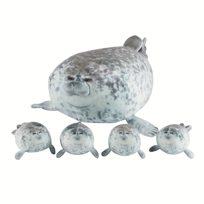 Chubby Seal Plush Pillow Set – Mom & 4 Baby Stuffed Toys
