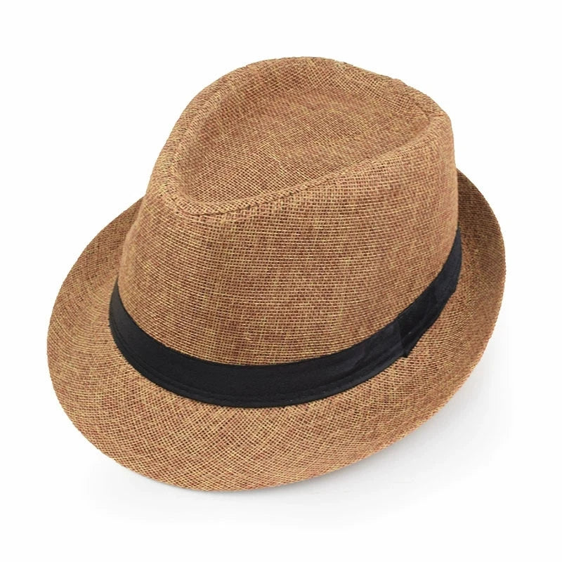 Linen Fedora Sun Hat – Unisex Summer Beach Jazz Cap