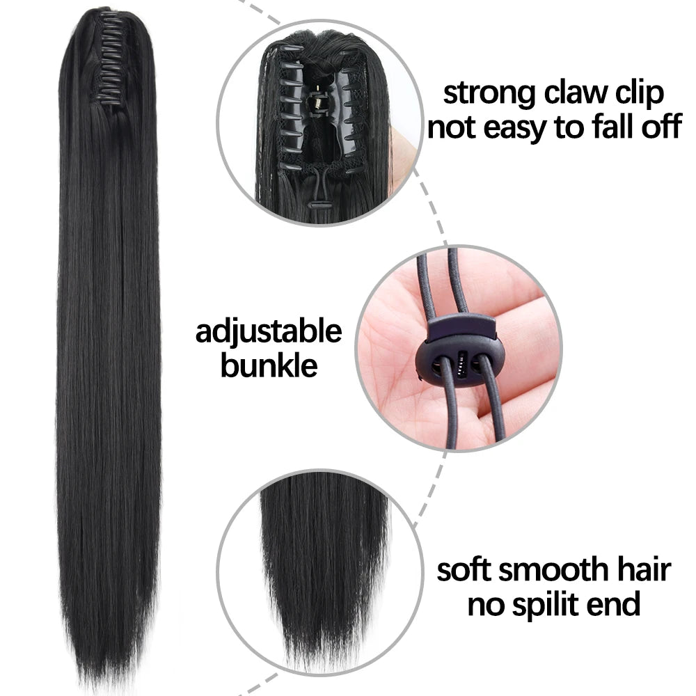 Synthetic Long Straight Claw Clip Ponytail Hair Extensions 24inch Heat Resistant Pony Tail Piece