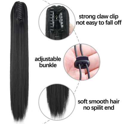 Synthetic Long Straight Claw Clip Ponytail Hair Extensions 24inch Heat Resistant Pony Tail Piece