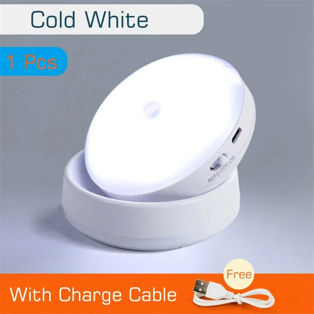 Night Light Usb Motion Sensor Charging Round Energy-Saving Led Lamp Bedroom Corridor Home Bathroom
