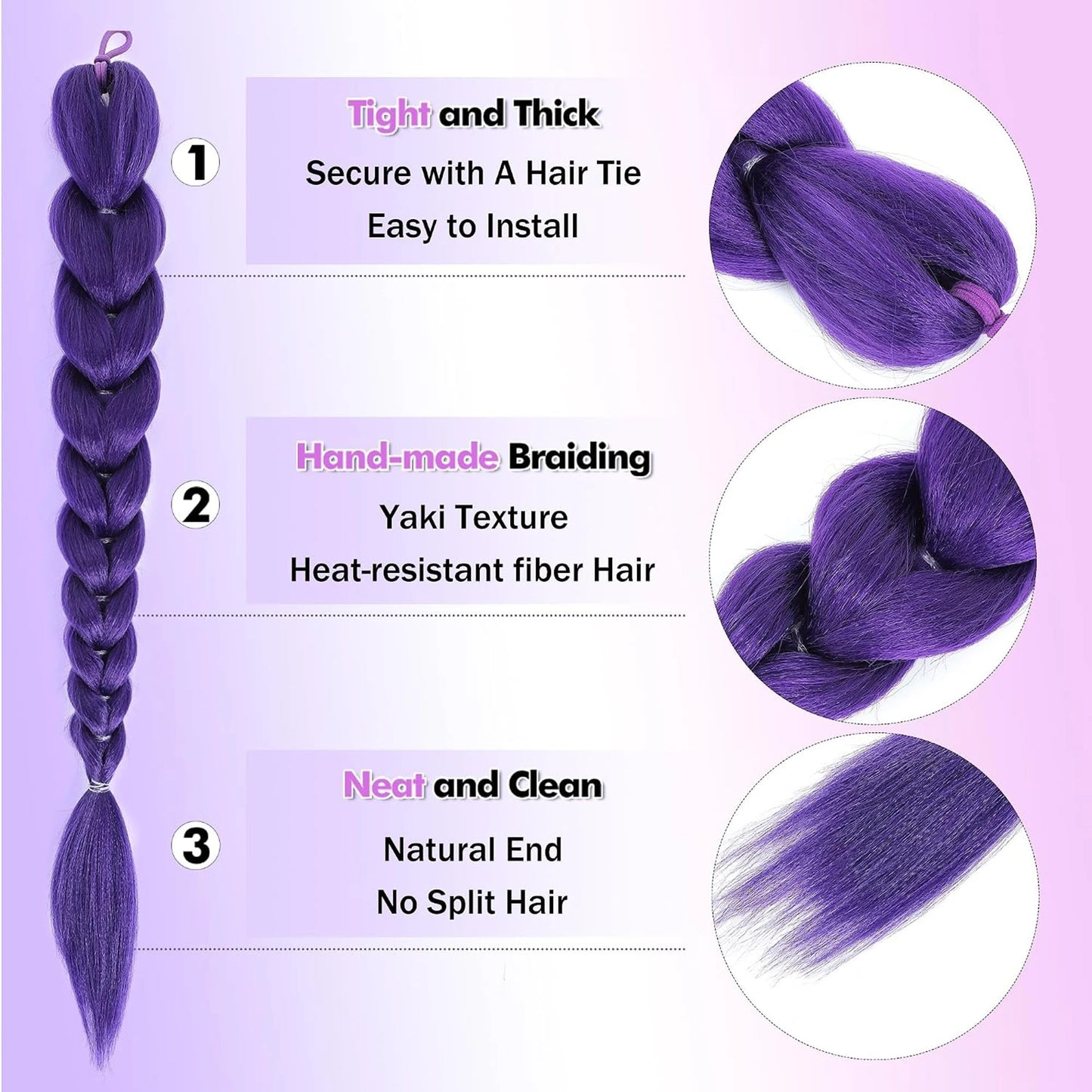 Purple 26inch Braid Clip Ponytail Hair Extension Long Hairpieces Cosplay Kids Girl Halloween