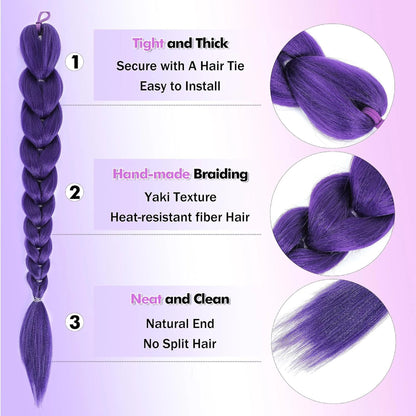 Purple 26inch Braid Clip Ponytail Hair Extension Long Hairpieces Cosplay Kids Girl Halloween