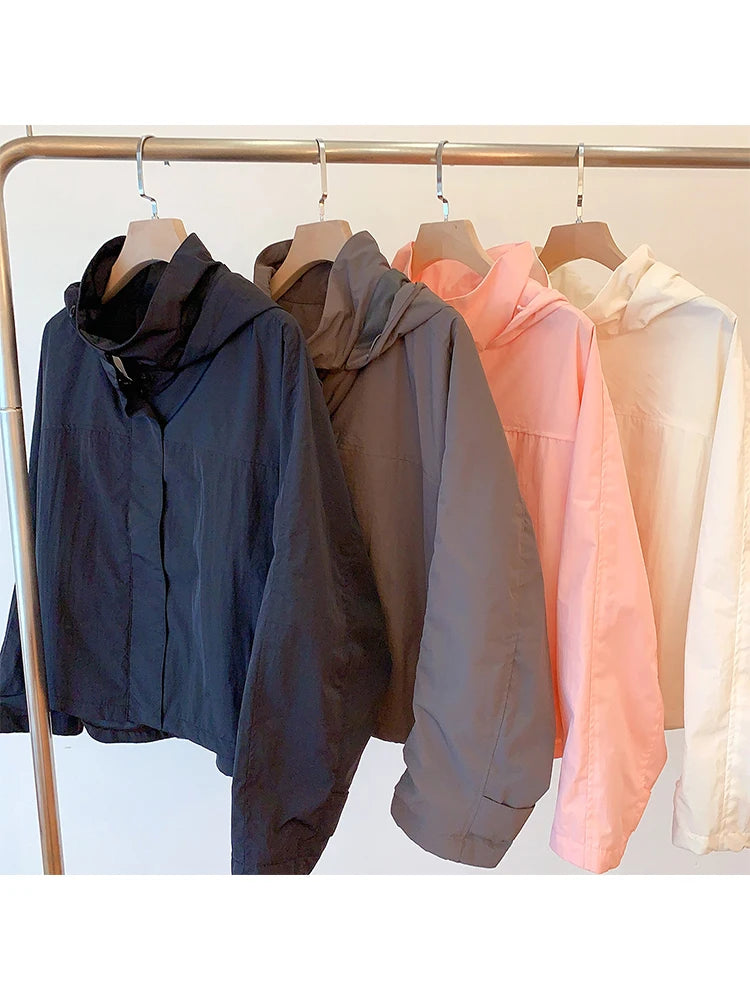 Women's Hooded Windbreaker Jacket – Windproof Outdoor Sport Coat