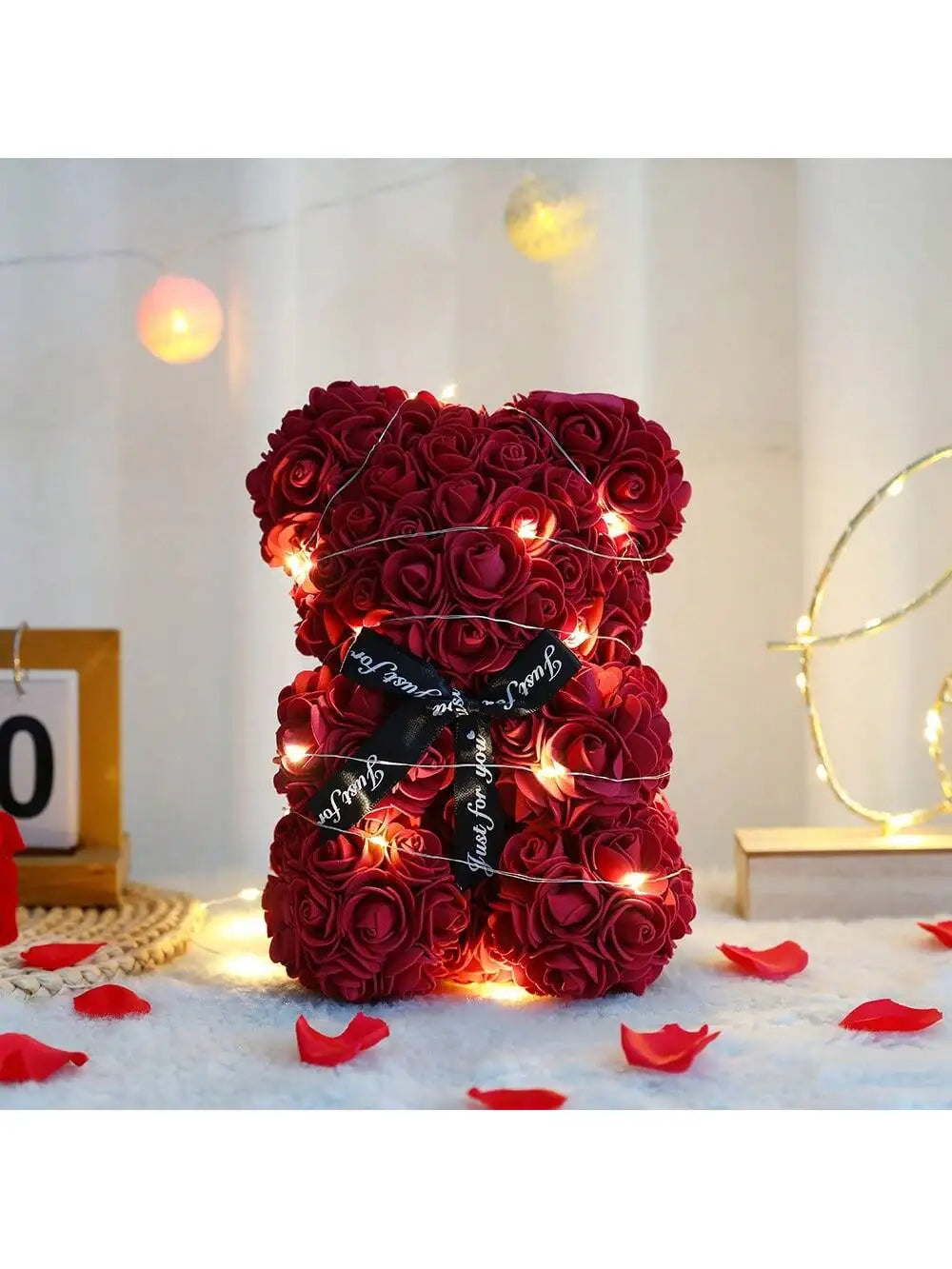 Rose Teddy Bear with LED Lights Artificial Flower Gift