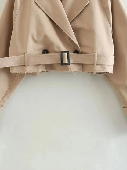Cropped Trench Coat – Women's Belted Double-Breasted Jacket