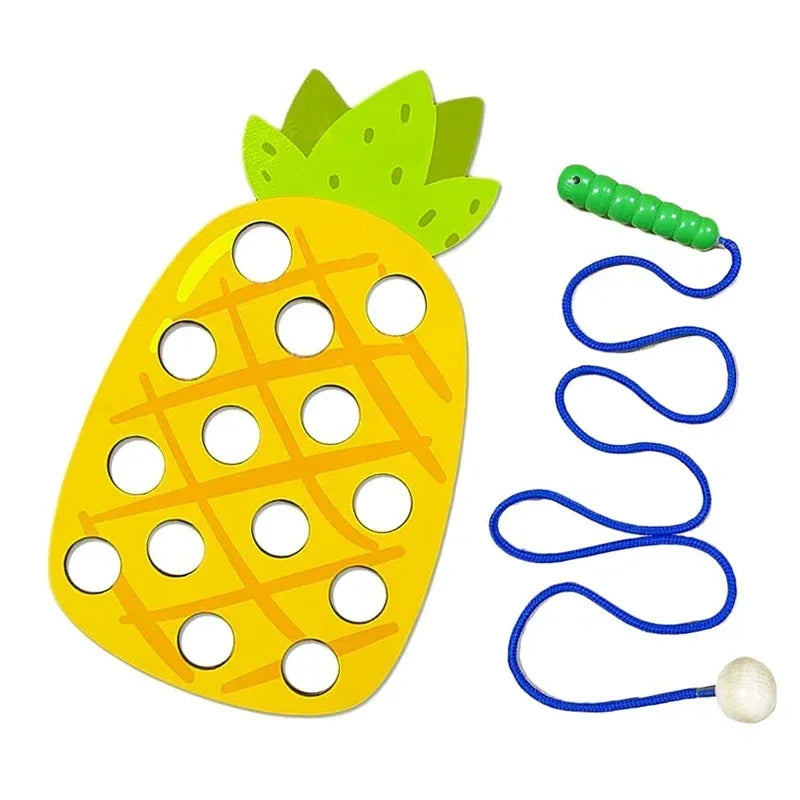 Wooden Lacing Toy – Fruit Threading Puzzle for Toddlers