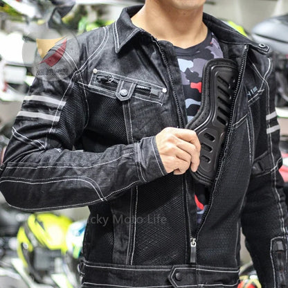 KOMINE JK-006 Motorcycle Denim Mesh Racing Jacket – Breathable