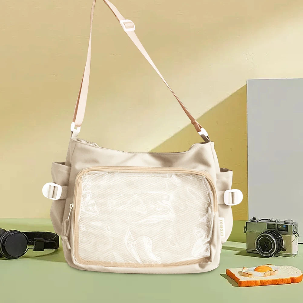 Japanese Ita Bag Women's Shoulder Purse with Clear Window & Multi-Pockets