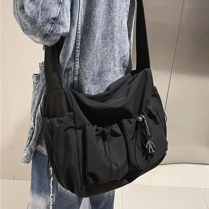 Crossbody Bag with Drawstring & Zipper Closure