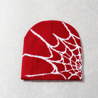 Spider Web Knit Beanie – Y2K Goth Warm Skull Cap for Men & Women