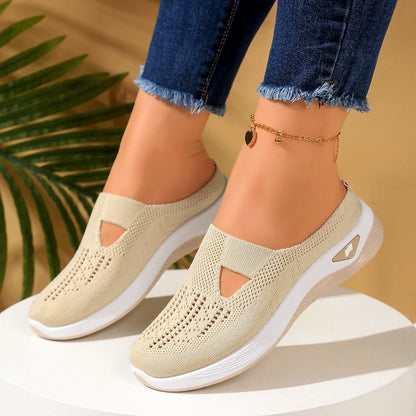 Women's Slip-On Knit Mule Sneakers – Breathable Air Cushion Slippers