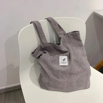 Corduroy Tote Bag for Women – Soft Reusable Shoulder Shopper Bag