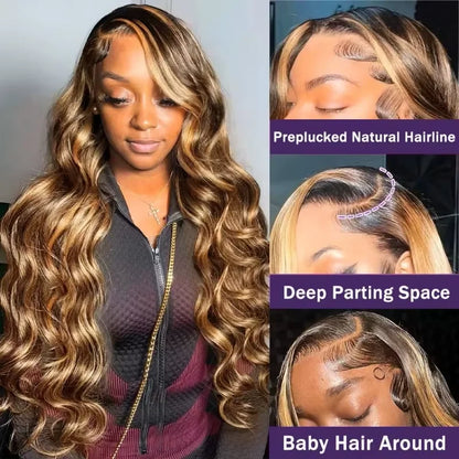 P4 27 Brazilian Body Wave Human Hair Wig Women 34 Inch 13x4 Hd Transparent Lace Frontal Colored