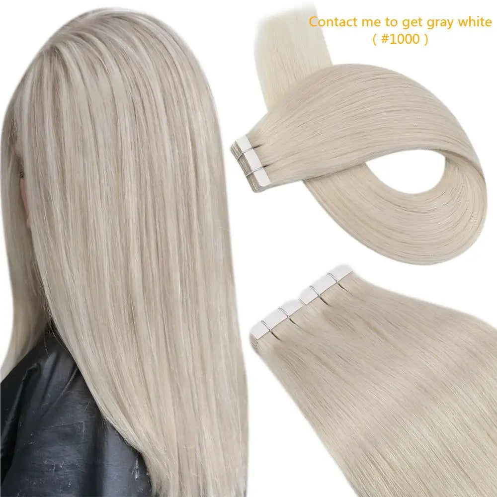 Ugeat Tape Hair Extensions Human Real Natural Brazilian Remy Straight Seamless Skin Weft Women