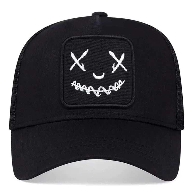 Smile Face Patch Trucker Cap – Unisex Mesh Baseball Hat