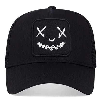 Smile Face Patch Trucker Cap – Unisex Mesh Baseball Hat