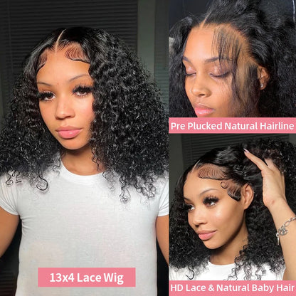 Water Wave Short Bob Wig – 4x4 & 13x4 Lace Front Human Hair, 200% & 250% Density