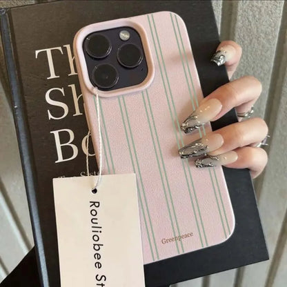 Green Stripe Lichee Pattern Phone Case Iphone 17 16 15 14 13 12 11 Pro Max Xs X Xr Plus 16e