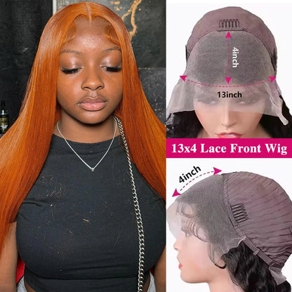 30 Inch Straight Orange Ginger Lace Front Wigs Human Hair 350 Colored Brazilian 13x6 Hd Transparent