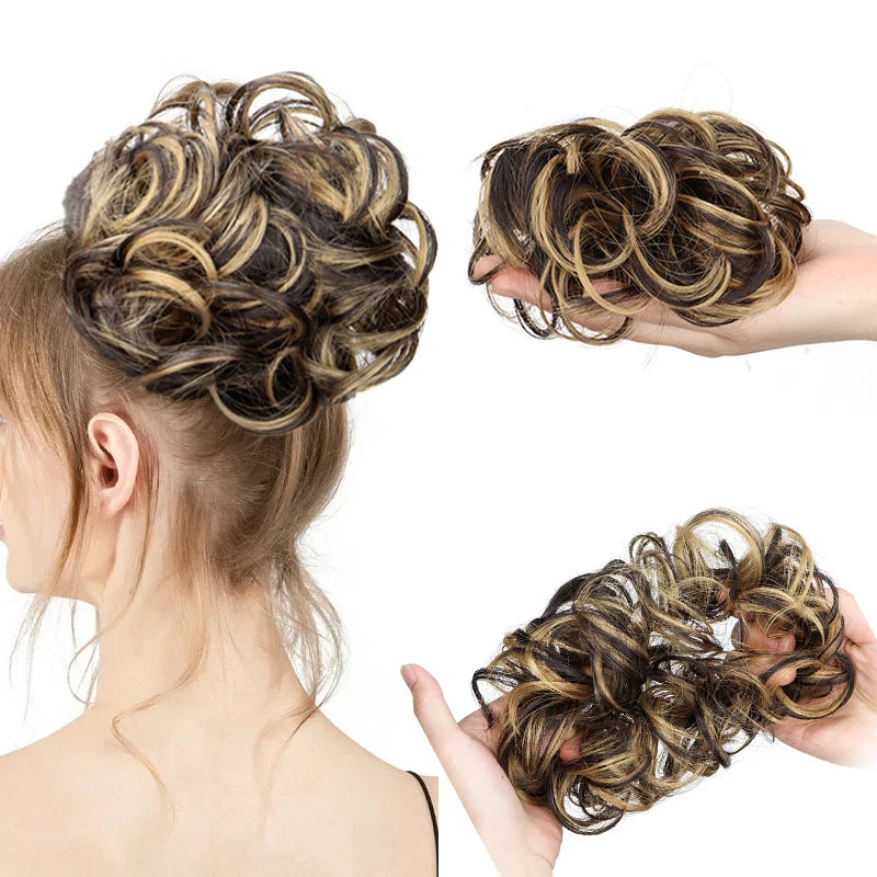 Synthetic Messy Bun Chignon Donut Hair Pad Elastic Rope Rubber Band Black Brown Blonde Hairpiece